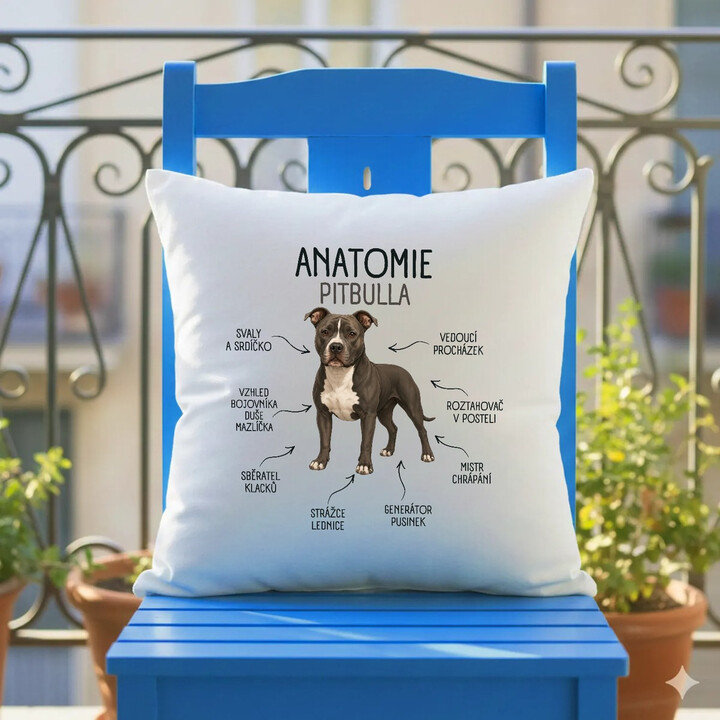 Anatomie pitbulla - polštář s potiskem