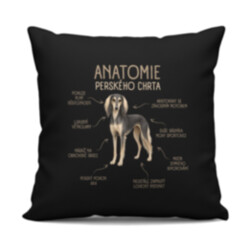 Anatomie perského chrta - černý polštář s potiskem