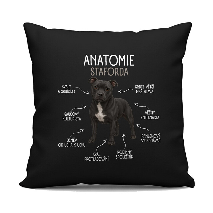 Anatomie staforda - černý polštář s potiskem