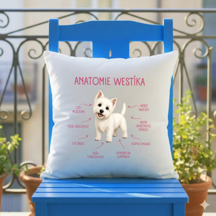 Anatomie westíka - polštář s potiskem