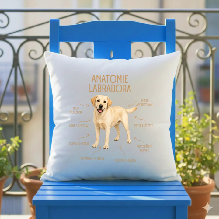 Anatomie labradora - polštář s potiskem