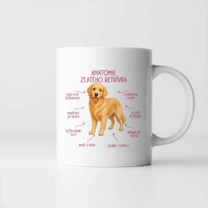 Anatomie zlatého retrívra - hrnek s potiskem