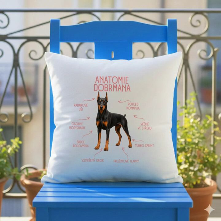 Anatomie dobrmana - polštář s potiskem