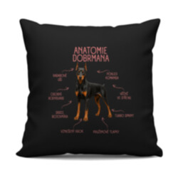 Anatomie dobrmana - černý polštář s potiskem