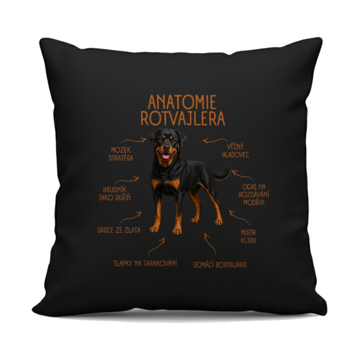 Anatomie rotvajlera - černý polštář s potiskem