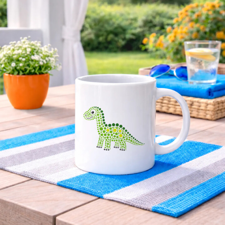 Dinosaurus z teček - den tečky - hrnek s potiskem