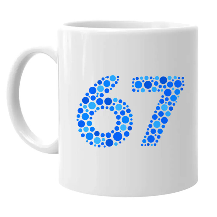 Modrá 67 z teček - den tečky - hrnek s potiskem