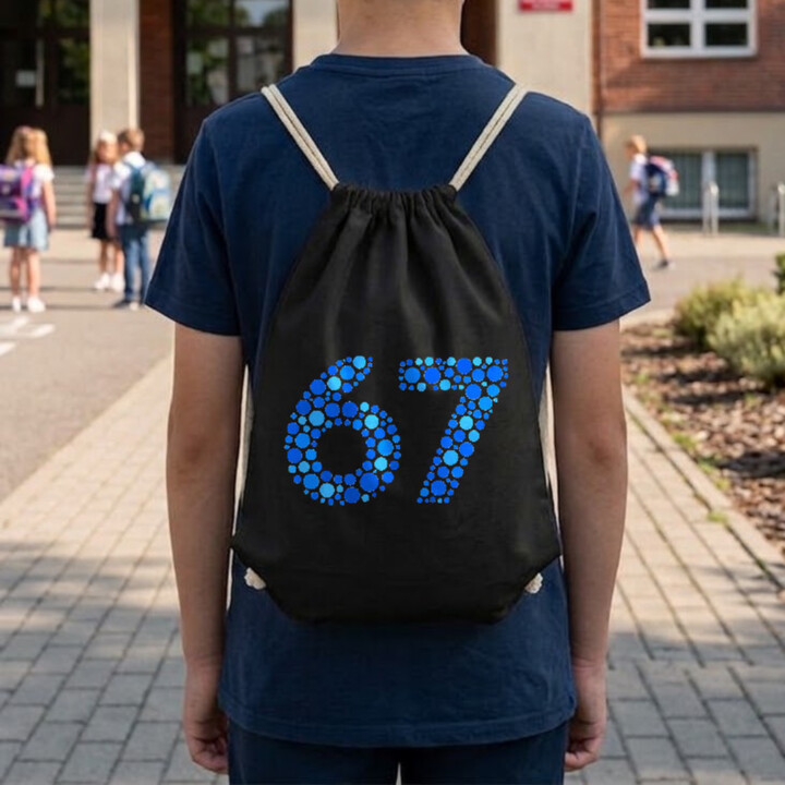 Modrá 67 z teček - den tečky - vak na záda s potiskem