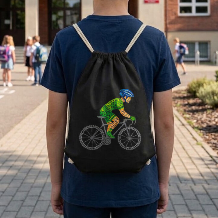 Cyklista z teček - den tečky - vak na záda s potiskem