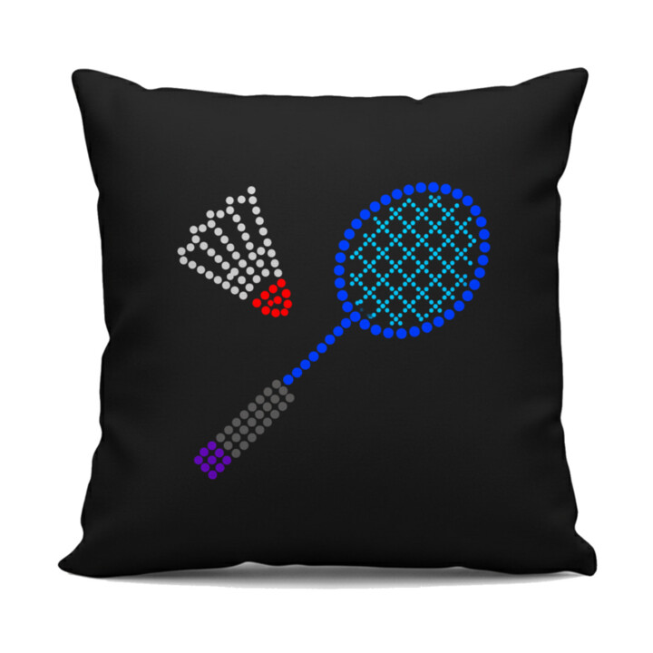 Badminton z teček - den tečky - černý polštář s potiskem