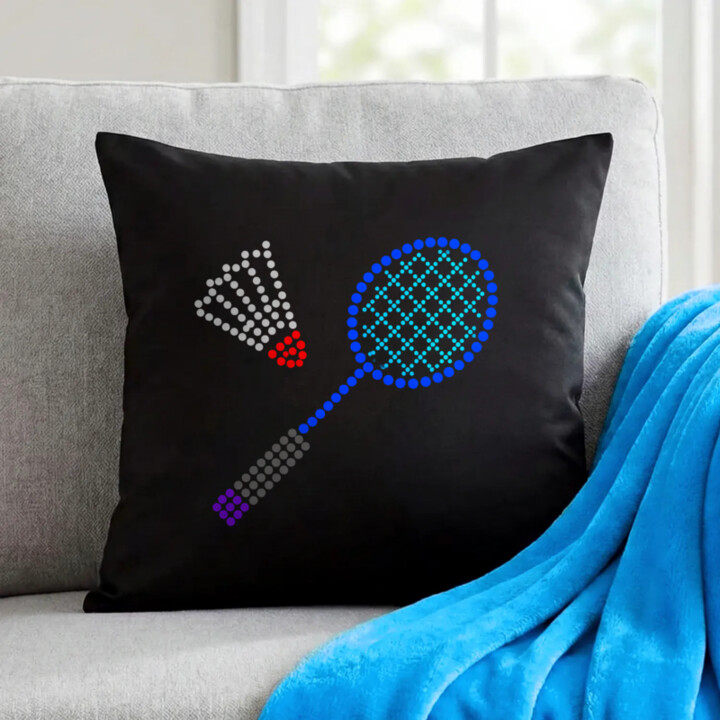 Badminton z teček - den tečky - černý polštář s potiskem
