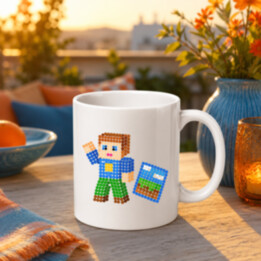 Kostičkový hráč z teček - den tečky - hrnek s potiskem - inspirováno Robloxem