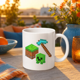 Kostičkový svět z teček - den tečky - hrnek s potiskem - inspirováno Minecraftem