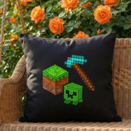 Kostičkový svět z teček - den tečky - černý polštář s potiskem - inspirováno Minecraftem