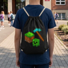 Kostičkový svět z teček - den tečky - vak na záda s potiskem - inspirováno Minecraftem
