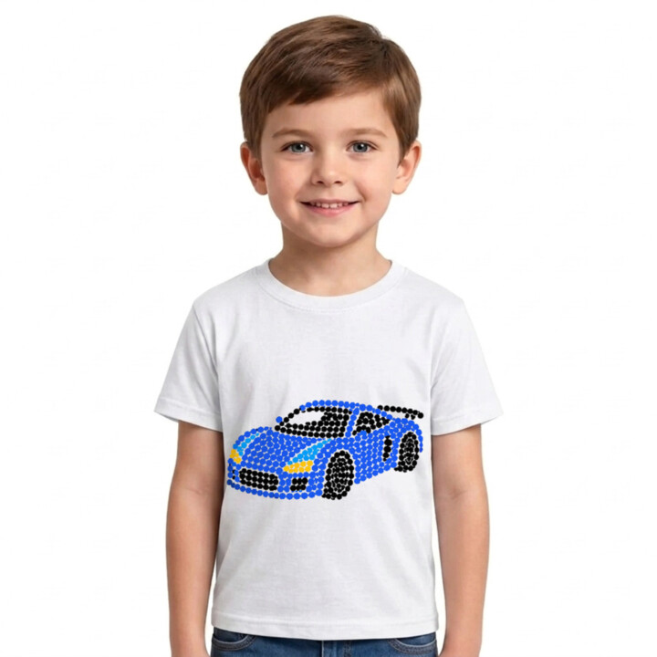 Sportovní auto z teček - den tečky - dětské tričko s potiskem