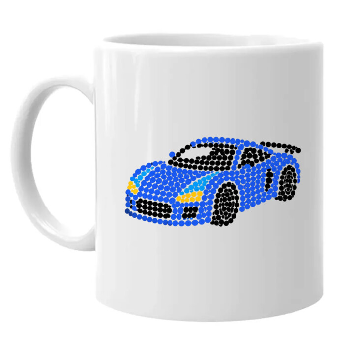Sportovní auto z teček - den tečky - hrnek s potiskem