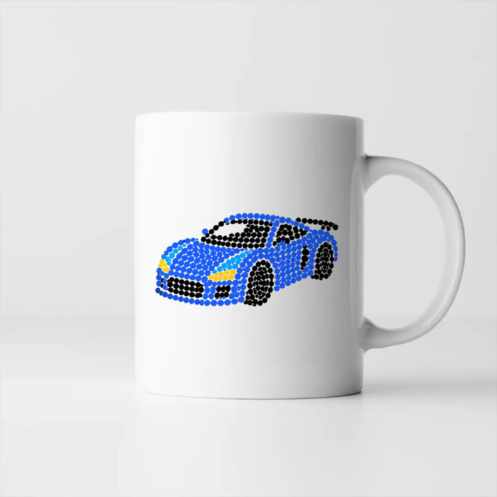 Sportovní auto z teček - den tečky - hrnek s potiskem