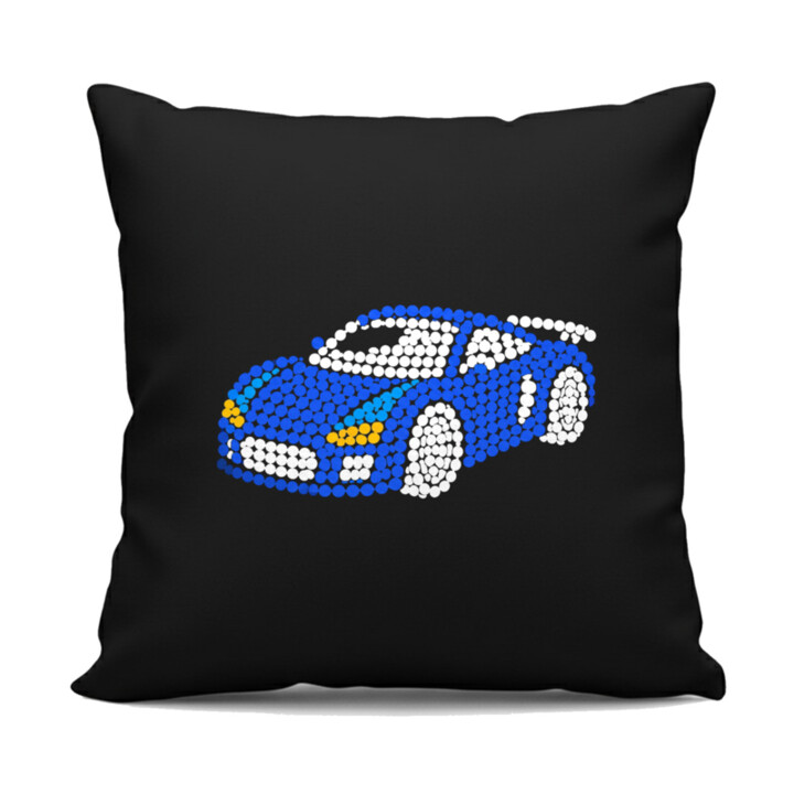Sportovní auto z teček - den tečky - černý polštář s potiskem