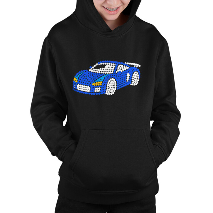 Sportovní auto z teček - den tečky - dětská mikina s potiskem