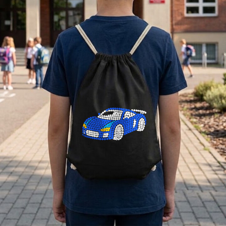 Sportovní auto z teček - den tečky - vak na záda s potiskem