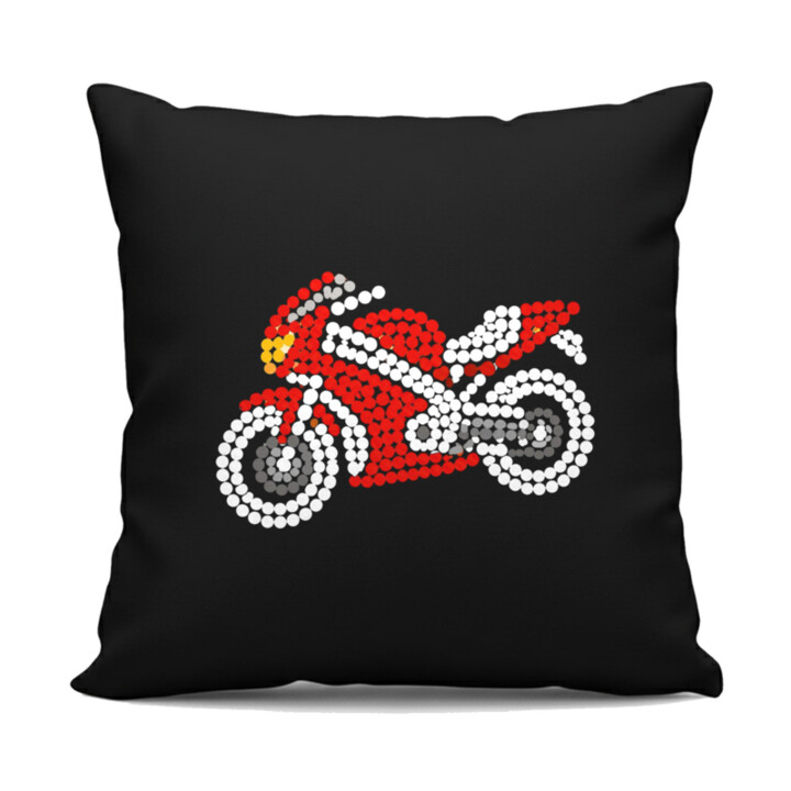 Motorka z teček - den tečky - černý polštář s potiskem