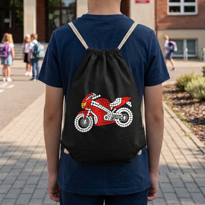 Motorka z teček - den tečky - vak na záda s potiskem