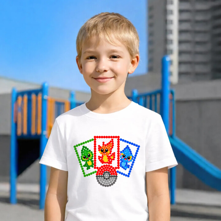 Sběratelské karty z teček - den tečky - dětské tričko s potiskem - inspirováno Pokémony
