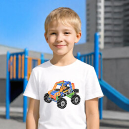 Auto ze stavebnice z teček - den tečky - dětské tričko s potiskem - inspirováno LEGO Technic