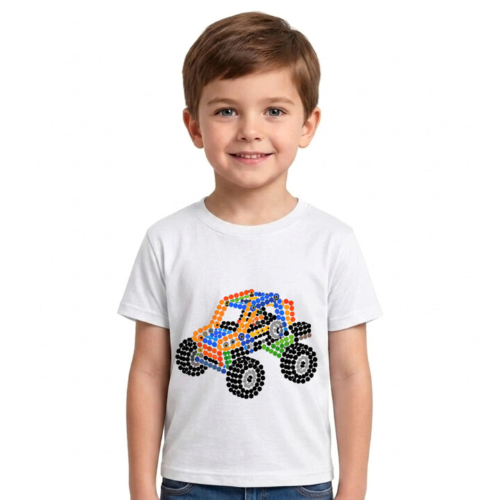 Auto ze stavebnice z teček - den tečky - dětské tričko s potiskem - inspirováno LEGO Technic