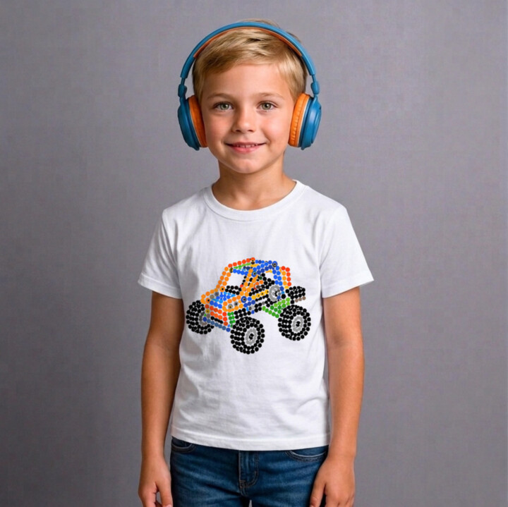 Auto ze stavebnice z teček - den tečky - dětské tričko s potiskem - inspirováno LEGO Technic