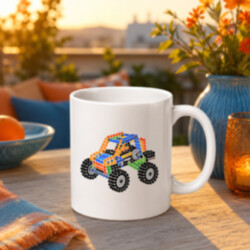 Auto ze stavebnice z teček - den tečky - hrnek s potiskem - inspirováno LEGO Technic