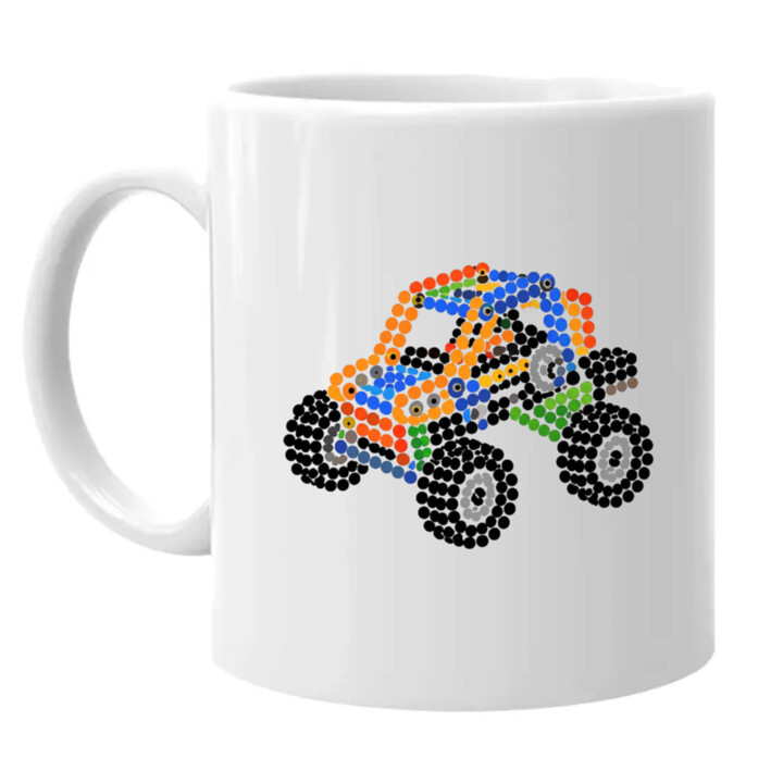 Auto ze stavebnice z teček - den tečky - hrnek s potiskem - inspirováno LEGO Technic
