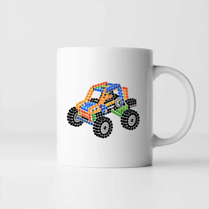 Auto ze stavebnice z teček - den tečky - hrnek s potiskem - inspirováno LEGO Technic