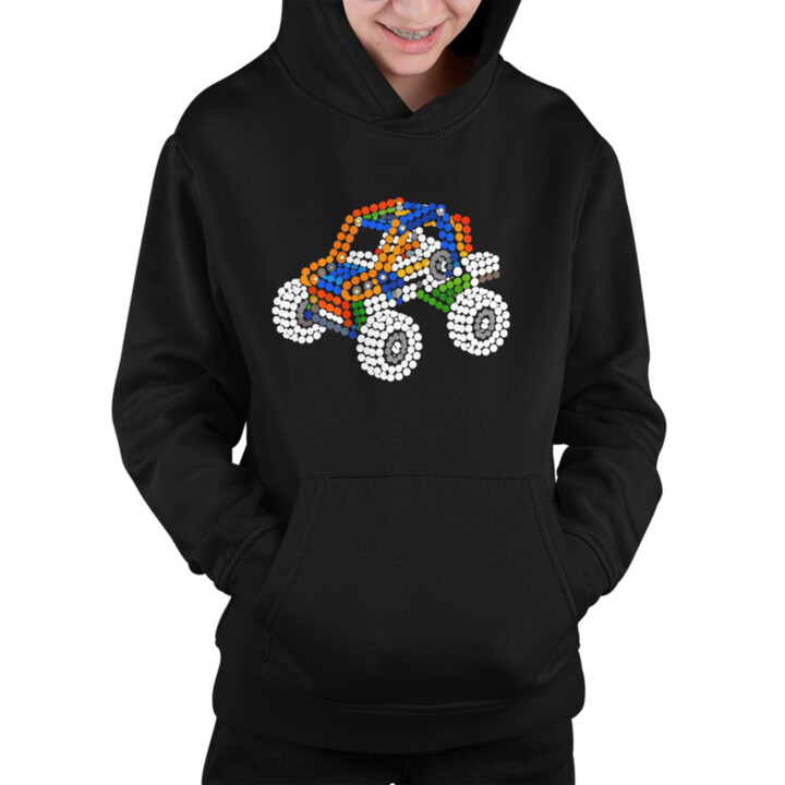 Auto ze stavebnice z teček - den tečky - dětská mikina s potiskem - inspirováno LEGO Technic