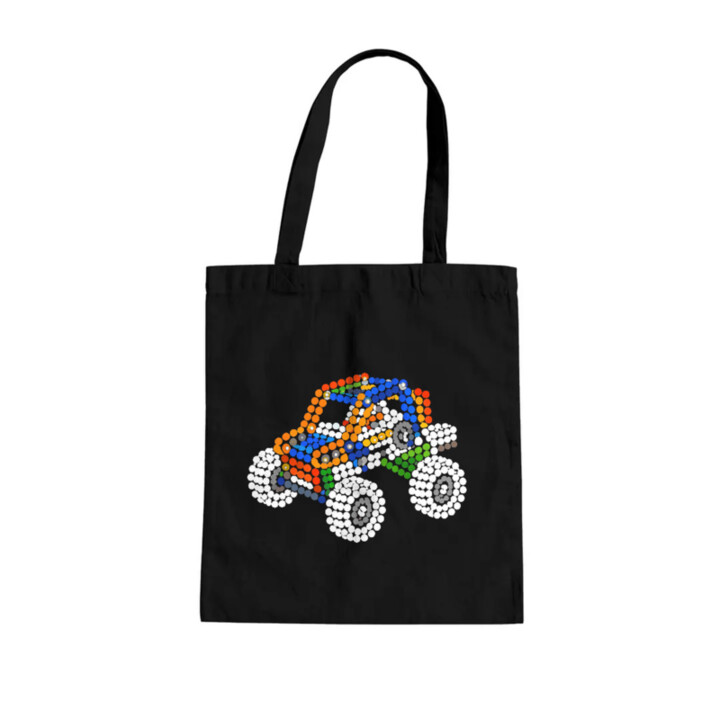 Auto ze stavebnice z teček - den tečky - taška s potiskem - inspirováno LEGO Technic