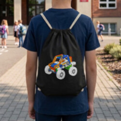 Auto ze stavebnice z teček - den tečky - vak na záda s potiskem - inspirováno LEGO Technic