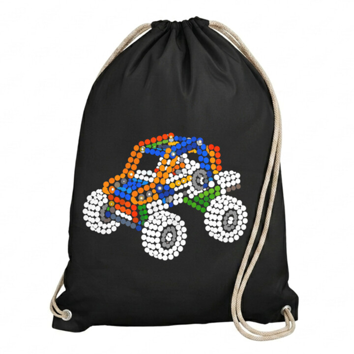 Auto ze stavebnice z teček - den tečky - vak na záda s potiskem - inspirováno LEGO Technic