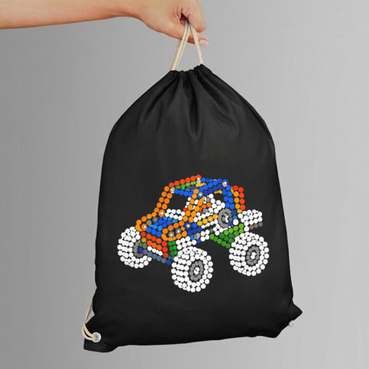 Auto ze stavebnice z teček - den tečky - vak na záda s potiskem - inspirováno LEGO Technic