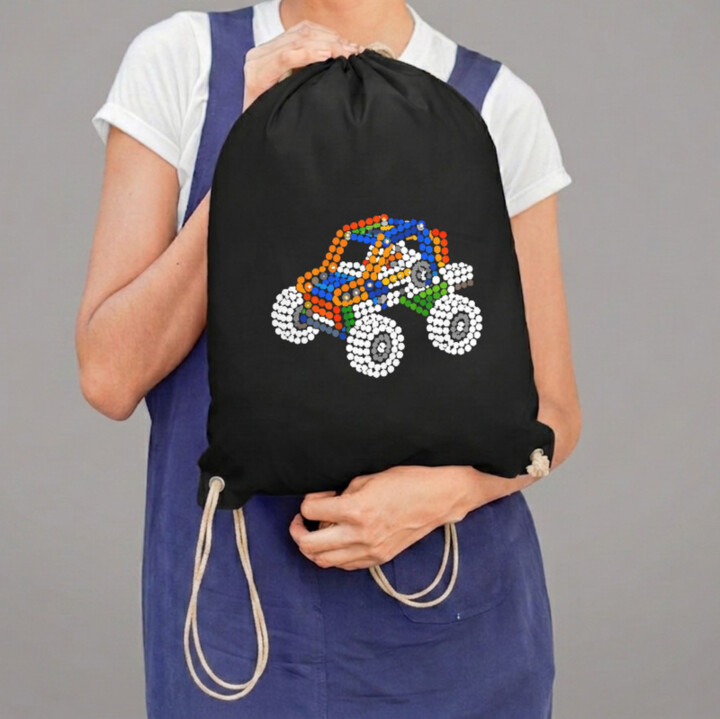 Auto ze stavebnice z teček - den tečky - vak na záda s potiskem - inspirováno LEGO Technic