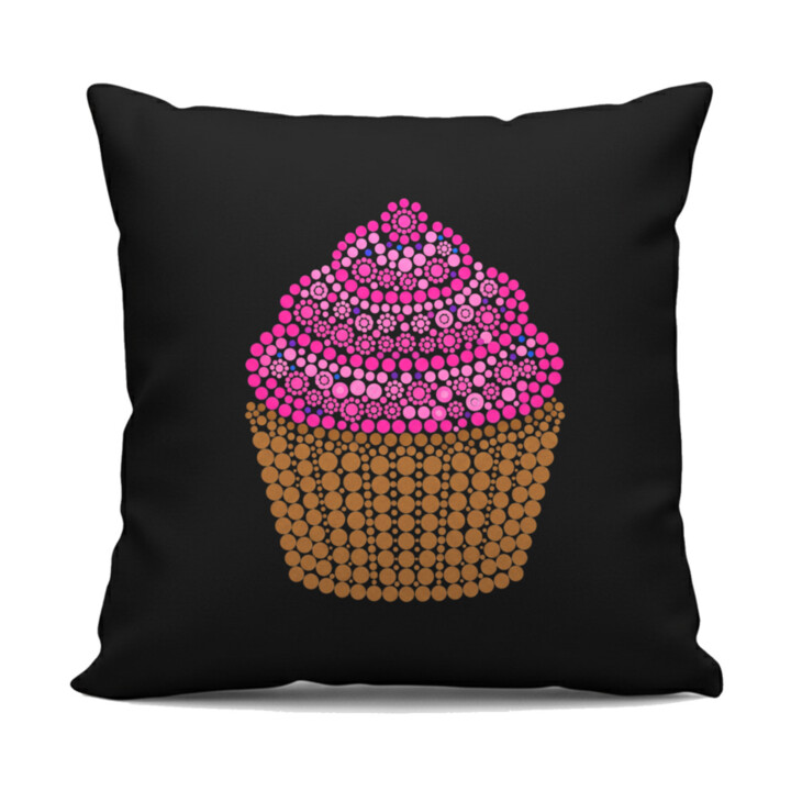 Muffin z teček - den tečky - černý polštář s potiskem