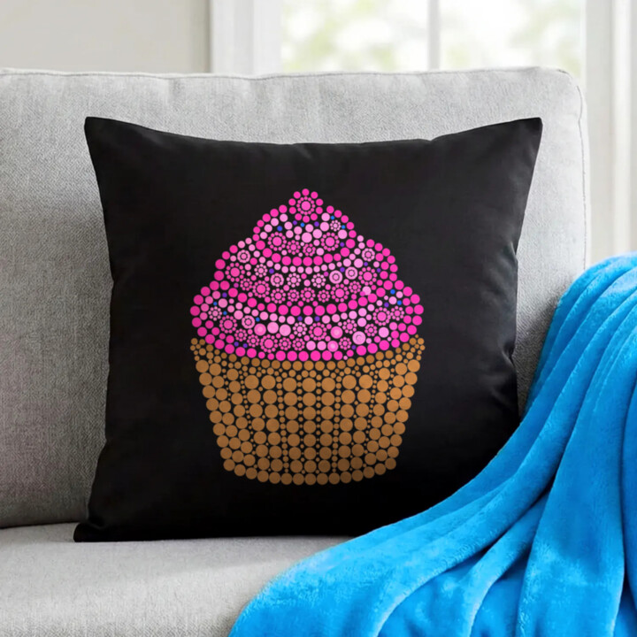 Muffin z teček - den tečky - černý polštář s potiskem