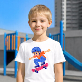 Kluk na skateboardu z teček - den tečky - dětské tričko s potiskem