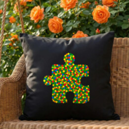 Puzzle z teček - den tečky - černý polštář s potiskem