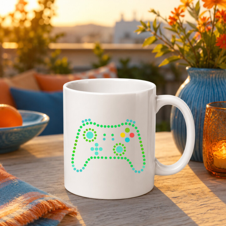 Herní ovladač z teček - den tečky - hrnek s potiskem
