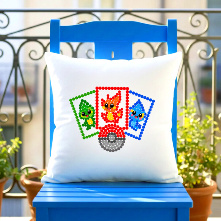Sběratelské karty z teček - den tečky - polštář s potiskem - inspirováno Pokémony