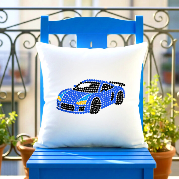 Sportovní auto z teček - den tečky - polštář s potiskem