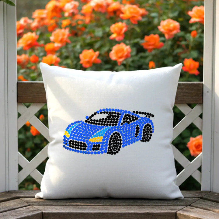 Sportovní auto z teček - den tečky - polštář s potiskem