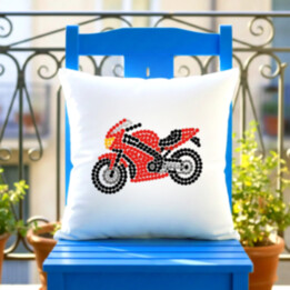 Motorka z teček - den tečky - polštář s potiskem
