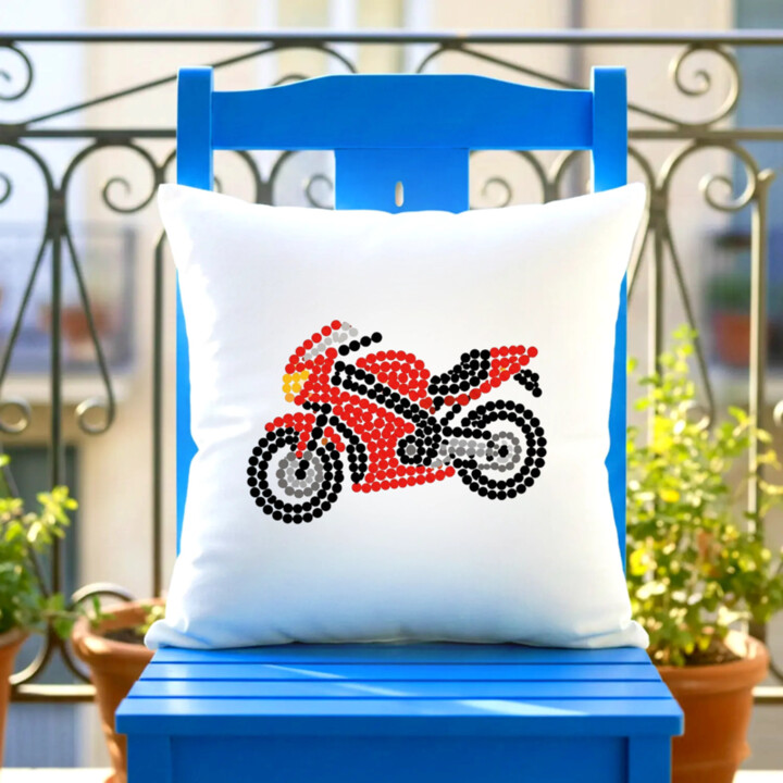 Motorka z teček - den tečky - polštář s potiskem